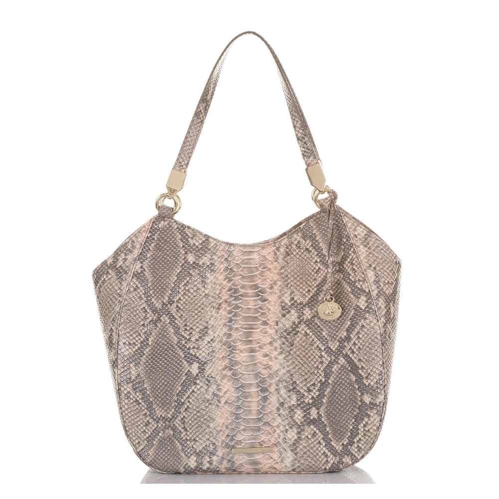 Brahmin Snake Print Shoulder Bag in Pink/Tan and Grey